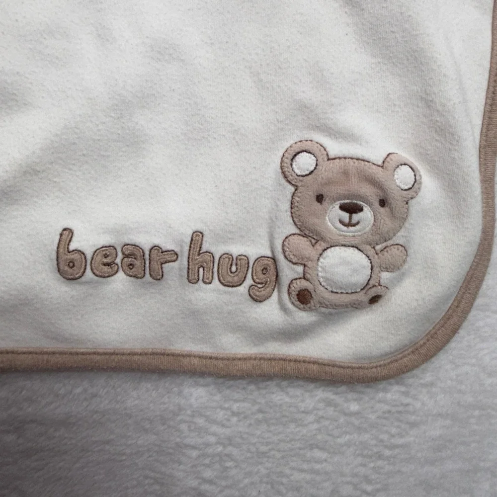 VTG Gymboree Baby Blanket Reversible Organic Cotton Bear Hug Polka Dot Cream Tan